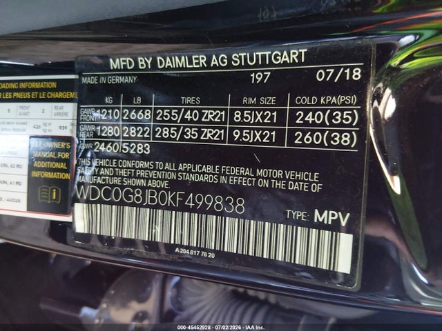 2019 Mercedes-benz Amg Glc 63 4matic მანქანა იყიდება აუქციონზე, vin: WDC0G8JB0KF499838, აუქციონის ნომერი: 45452928