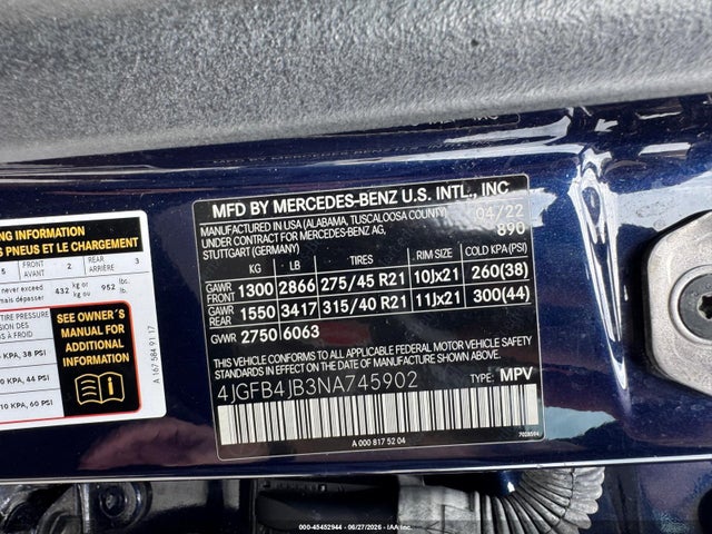 Продаж на аукціоні авто 2022 Mercedes-benz Gle 350, vin: 4JGFB4JB3NA745902, номер лоту: 45452944