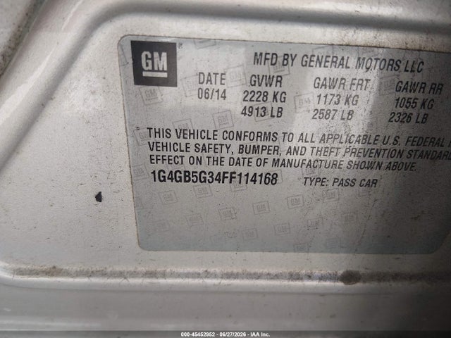 Продаж на аукціоні авто 2015 Buick Lacrosse Leather, vin: 1G4GB5G34FF114168, номер лоту: 45452952