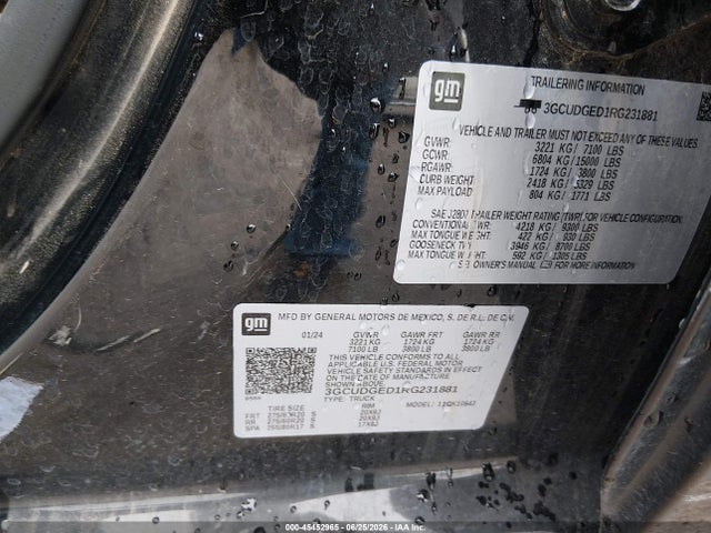 Продажа на аукционе авто 2024 Chevrolet Silverado 1500 4wd  Short Bed Ltz, vin: 3GCUDGED1RG231881, номер лота: 45452965