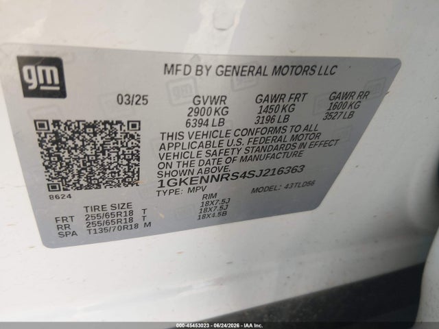 Продаж на аукціоні авто 2025 Gmc Acadia Awd Elevation, vin: 1GKENNRS4SJ216363, номер лоту: 45453023