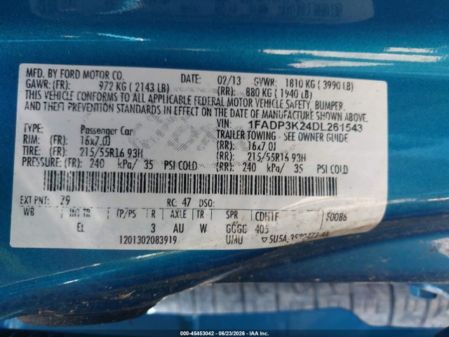 Продажа на аукционе авто 2013 Ford Focus Se, vin: 1FADP3K24DL261543, номер лота: 45453042