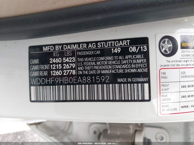 45453054 :رقم المزاد ، WDDHF9HB0EA881592 vin ، 2014 Mercedes-benz E 250 Bluetec 4matic مزاد بيع