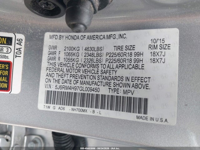 Honda Cr-v Touring 2016 5J6RM4H97GL009450 Image 9