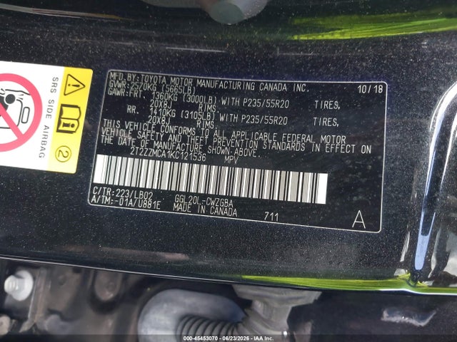2019 Lexus Rx 350 მანქანა იყიდება აუქციონზე, vin: 2T2ZZMCA1KC121536, აუქციონის ნომერი: 45453070