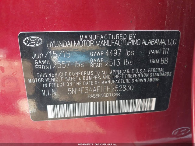 Продаж на аукціоні авто 2015 Hyundai Sonata Limited, vin: 5NPE34AF1FH252830, номер лоту: 45453073