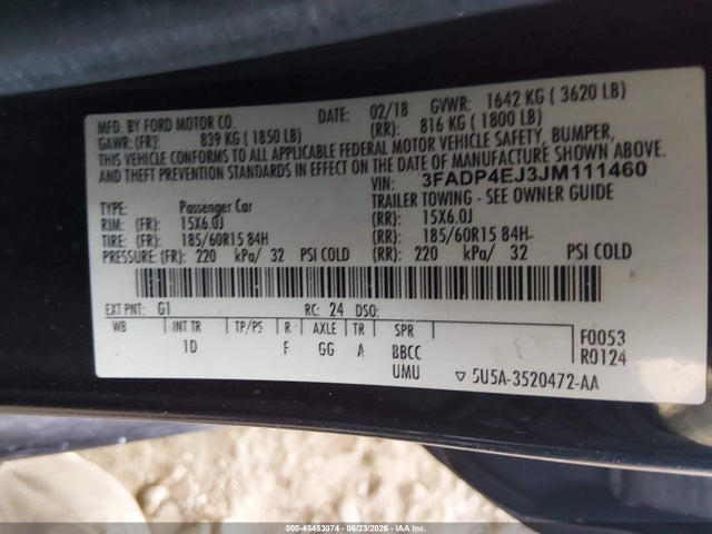 Продаж на аукціоні авто 2018 Ford Fiesta Se, vin: 3FADP4EJ3JM111460, номер лоту: 45453074