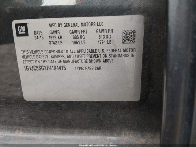 1G1JC5SG2F4194415 Chevrolet Sonic Lt Auto
