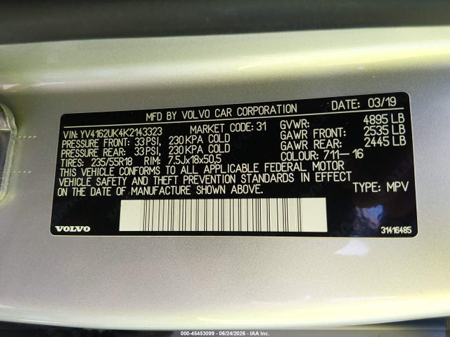 Aukcja sprzedaży 2019 Volvo Xc40 T5 Momentum, vin: YV4162UK4K2143323, numer aukcji: 45453099