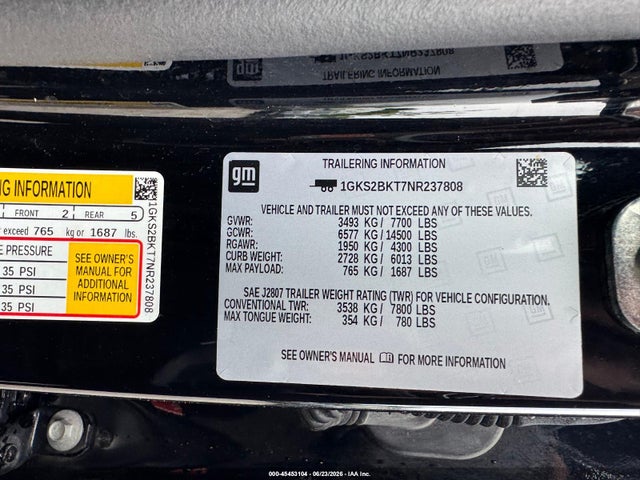 Продаж на аукціоні авто 2022 Gmc Yukon 4wd Slt, vin: 1GKS2BKT7NR237808, номер лоту: 45453104
