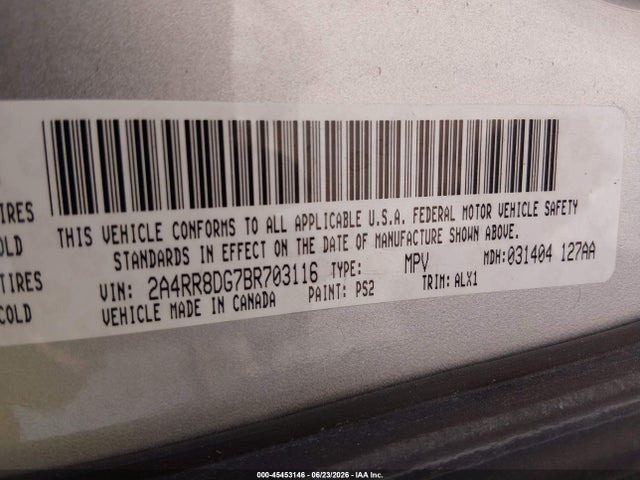 45453146 :رقم المزاد ، 2A4RR8DG7BR703116 vin ، 2011 Chrysler Town & Country Touring-l مزاد بيع