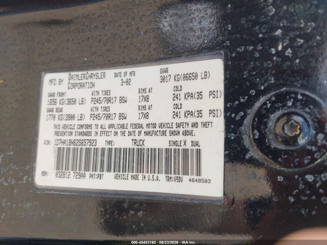 Aukcja sprzedaży 2002 Dodge Ram 1500 St, vin: 1D7HA18N62S657923, numer aukcji: 45453160