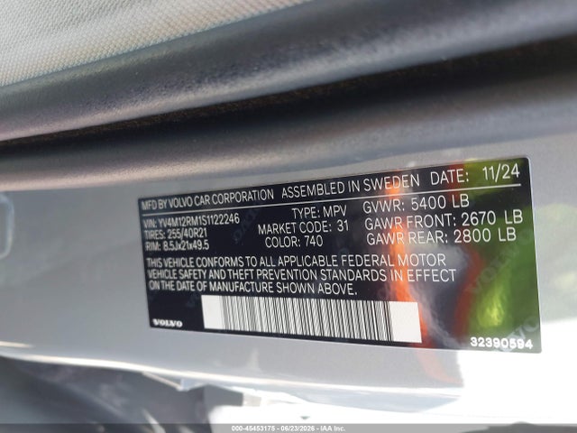 45453175 :رقم المزاد ، YV4M12RM1S1122246 vin ، 2025 Volvo Xc60 B5 Ultra مزاد بيع
