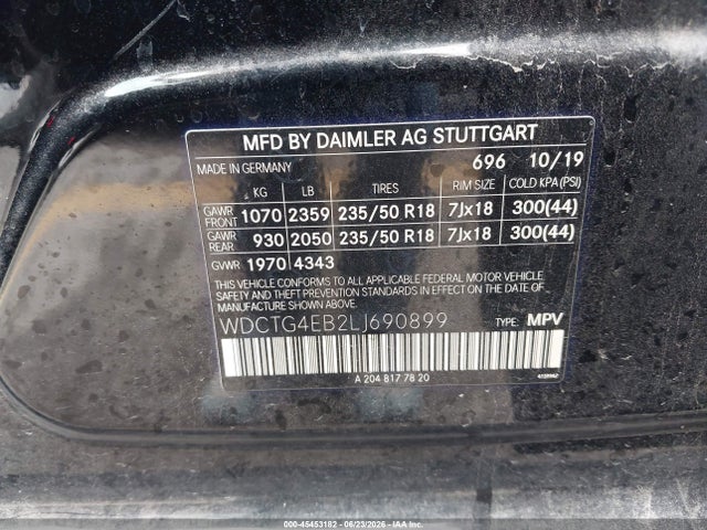 Продажа на аукционе авто 2020 Mercedes-benz Gla 250, vin: WDCTG4EB2LJ690899, номер лота: 45453182
