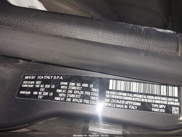 Aukcja sprzedaży 2023 Jeep Renegade Latitude 4x4, vin: ZACNJDB14PPP30494, numer aukcji: 45453190