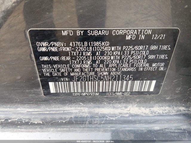 Subaru Crosstrek Sport 2022 JF2GTHSC5NH211345 Image 9