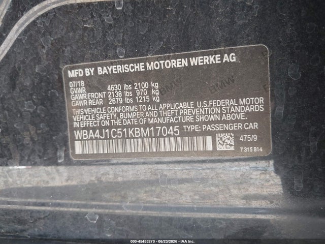 Продаж на аукціоні авто 2019 Bmw 430i Gran Coupe, vin: WBA4J1C51KBM17045, номер лоту: 45453270