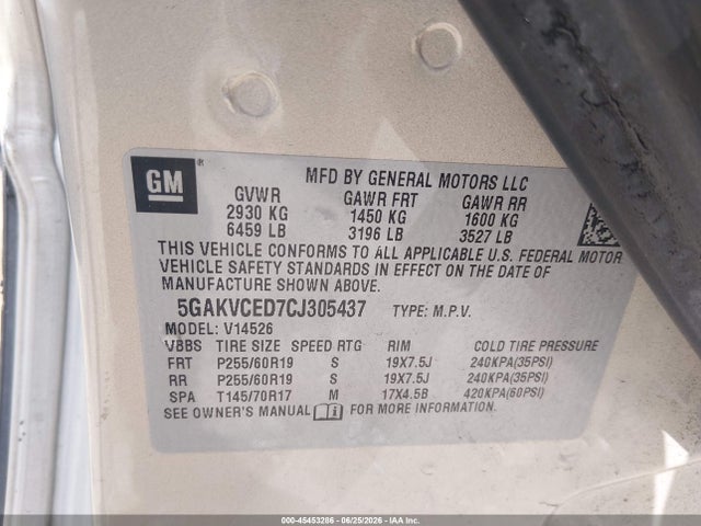 Продажа на аукционе авто 2012 Buick Enclave Leather, vin: 5GAKVCED7CJ305437, номер лота: 45453286