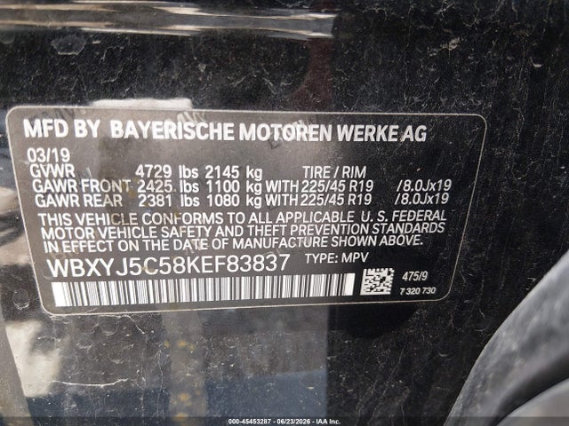 2019 Bmw X2 Xdrive28i მანქანა იყიდება აუქციონზე, vin: WBXYJ5C58KEF83837, აუქციონის ნომერი: 45453287