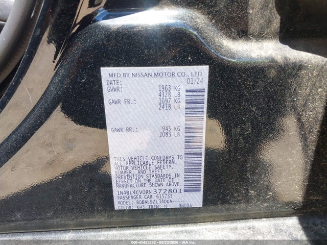 45453292 :رقم المزاد ، 1N4BL4CV0RN372801 vin ، 2024 Nissan Altima Sr Fwd مزاد بيع