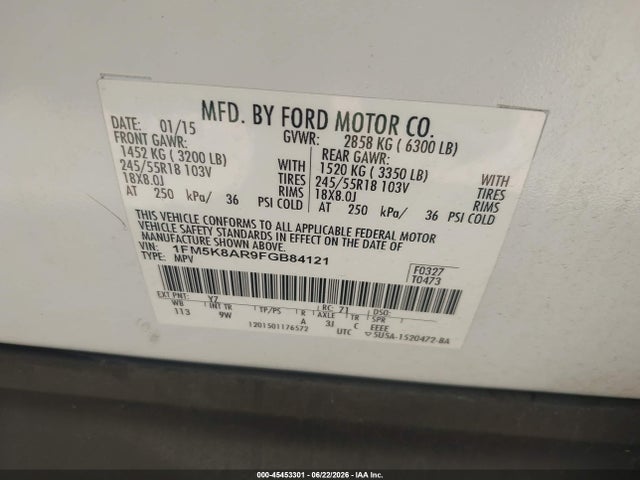 Ford Utility Police Interceptor 2015 1FM5K8AR9FGB84121 Image 9