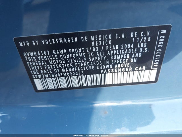 Aukcja sprzedaży 2026 Volkswagen Jetta Se, vin: 3VW7W7BU9TM022275, numer aukcji: 45453313
