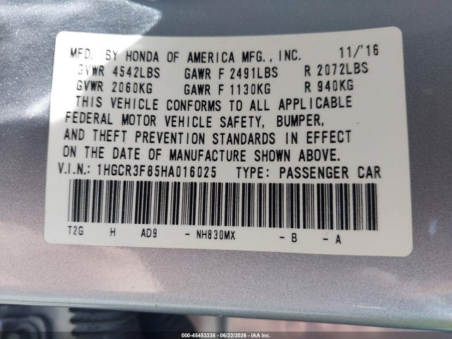 1HGCR3F85HA016025 Honda Accord Ex-l V6