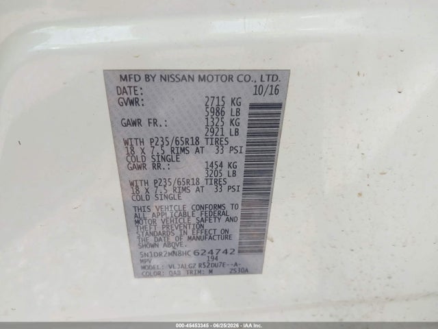 Nissan Pathfinder Sl 2017 5N1DR2MN8HC624742 Image 9