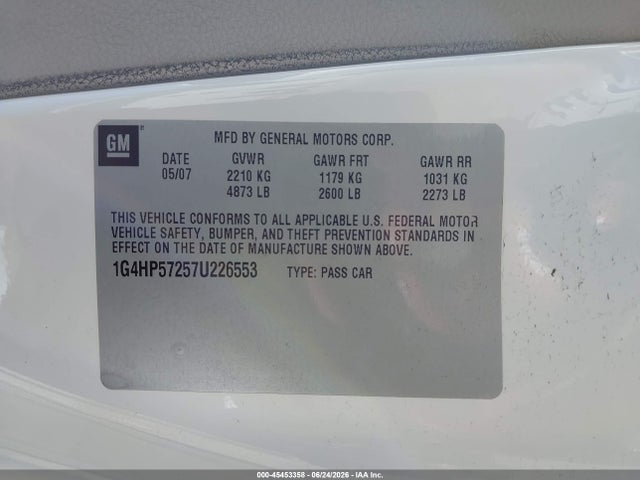 2007 Buick Lucerne Cx მანქანა იყიდება აუქციონზე, vin: 1G4HP57257U226553, აუქციონის ნომერი: 45453358