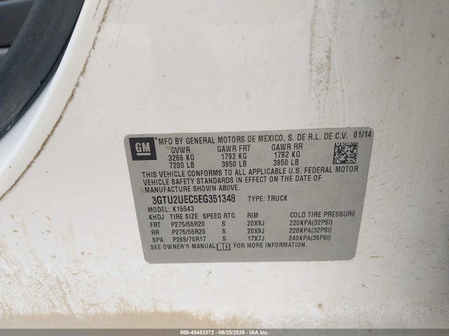 2014 Gmc Sierra 1500 Sle მანქანა იყიდება აუქციონზე, vin: 3GTU2UEC5EG351348, აუქციონის ნომერი: 45453372
