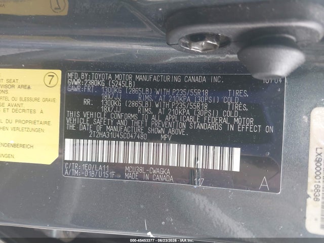 Aukcja sprzedaży 2005 Lexus Rx 330, vin: 2T2HA31U45C047480, numer aukcji: 45453377