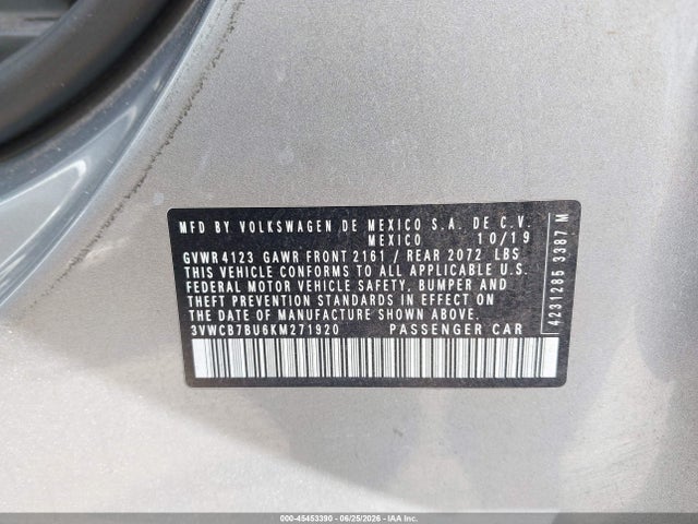 2019 Volkswagen Jetta 1.4t R-line/1.4t S/1.4t Se მანქანა იყიდება აუქციონზე, vin: 3VWCB7BU6KM271920, აუქციონის ნომერი: 45453390