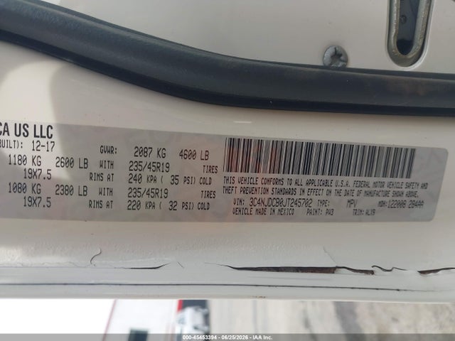 Aukcja sprzedaży 2018 Jeep Compass Limited 4x4, vin: 3C4NJDCB0JT245702, numer aukcji: 45453394