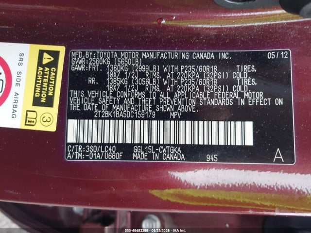 Aukcja sprzedaży 2013 Lexus Rx 350, vin: 2T2BK1BA5DC159179, numer aukcji: 45453399