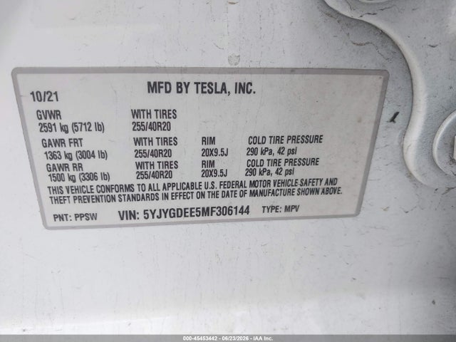 5YJYGDEE5MF306144 Tesla Model Y Long Range Dual Motor All-wheel Drive