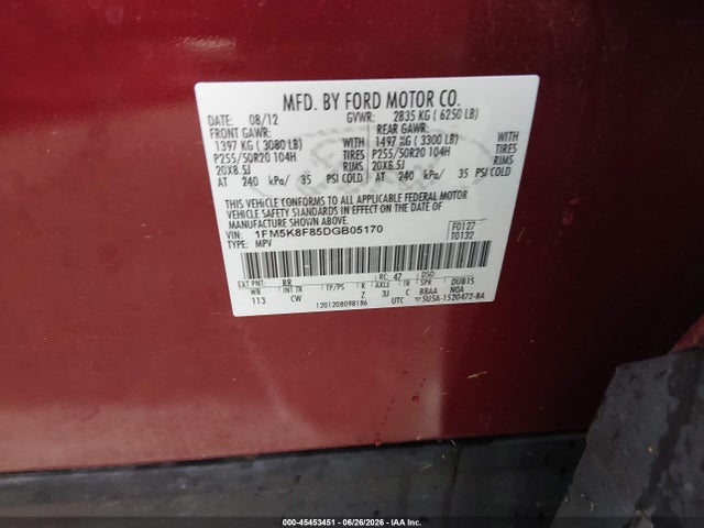 Продажа на аукционе авто 2013 Ford Explorer Limited, vin: 1FM5K8F85DGB05170, номер лота: 45453451