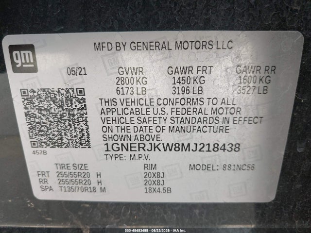 1GNERJKW8MJ218438 Chevrolet Traverse Fwd Rs