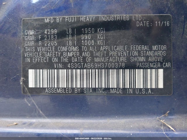 Subaru Impreza 2.0i Premium 2017 4S3GTAB69H3700378 Image 9