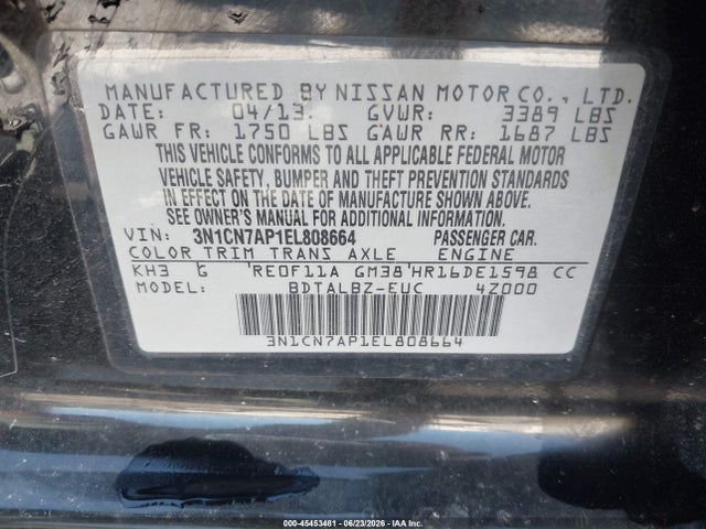 Nissan Versa 1.6 Sv 2014 3N1CN7AP1EL808664 Image 9