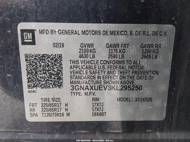 3GNAXUEV3KL295250 Chevrolet EQUINOX LT