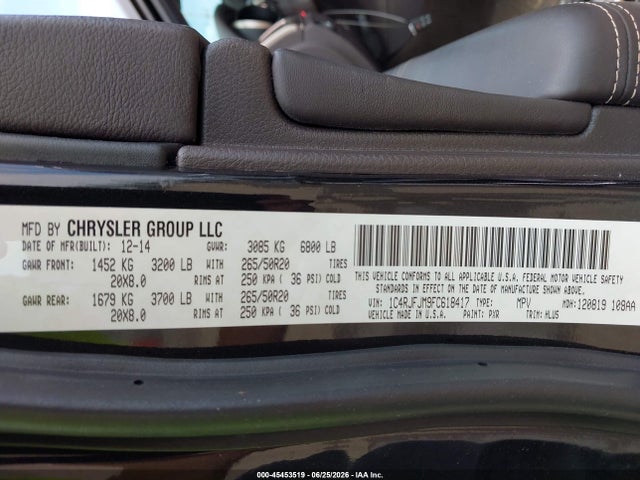Продаж на аукціоні авто 2015 Jeep Grand Cherokee Summit, vin: 1C4RJFJM9FC618417, номер лоту: 45453519