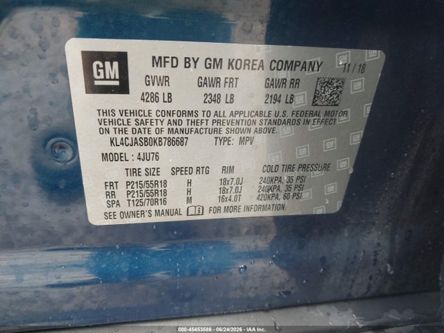 45453586 :رقم المزاد ، KL4CJASB0KB786687 vin ، 2019 Buick Encore Fwd Preferred مزاد بيع