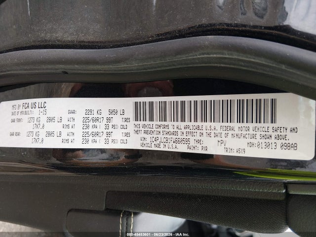 Aukcja sprzedaży 2015 Jeep Cherokee Latitude, vin: 1C4PJLCB1FW660595, numer aukcji: 45453601