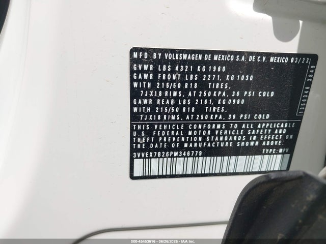 Aukcja sprzedaży 2023 Volkswagen Taos 1.5t Se, vin: 3VVEX7B26PM346779, numer aukcji: 45453616