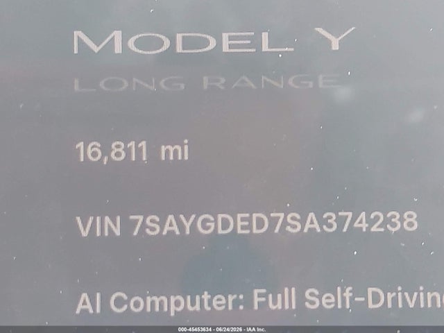 Aukcja sprzedaży 2025 Tesla Model Y Long Range Dual Motor Rear-wheel Drive, vin: 7SAYGDED7SA374238, numer aukcji: 45453634