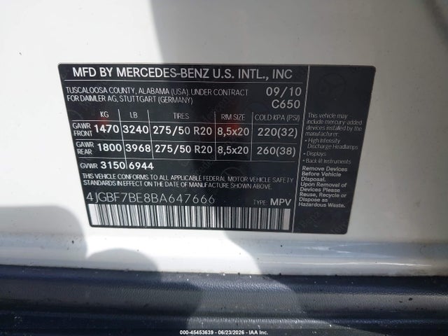 Продаж на аукціоні авто 2011 Mercedes-benz Gl 450 4matic, vin: 4JGBF7BE8BA647666, номер лоту: 45453639