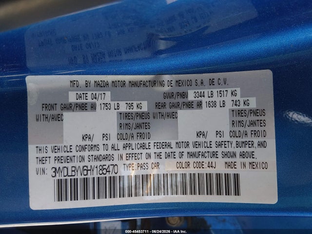 3MYDLBYV6HY185470 Toyota YARIS IA