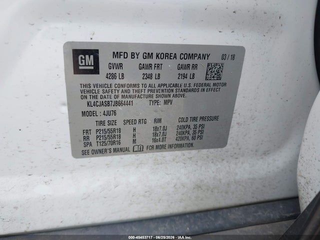 Продаж на аукціоні авто 2018 Buick Encore Preferred, vin: KL4CJASB7JB664441, номер лоту: 45453717