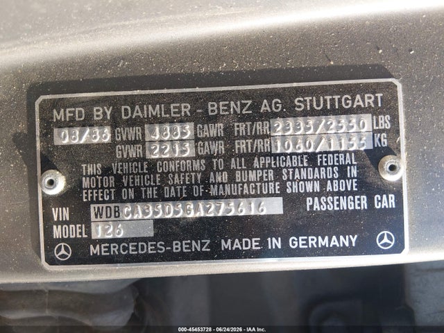 Продажа на аукционе авто 1986 Mercedes-benz 420 Sel, vin: WDBCA35D5GA275616, номер лота: 45453728