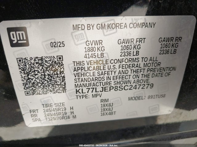 KL77LJEP8SC247279 Chevrolet Trax Fwd 2rs